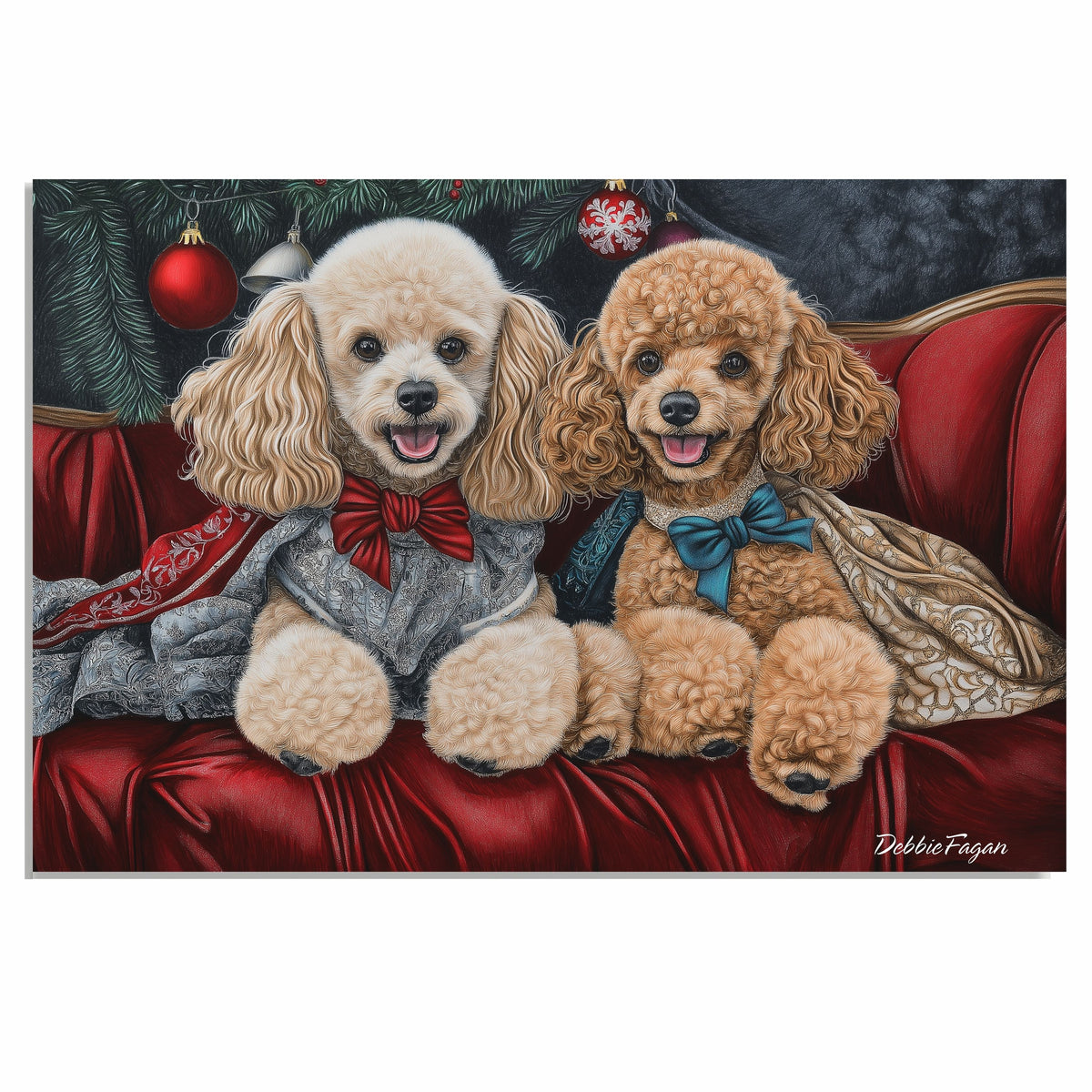 Dog Christmas Canvas - "Victorian Sophistication" - Stylish Poodles in Vintage Attire on Ready to Hang 1.5" Thick Canvas Wrap, Floating Framed Canvas, Flat Rolled Canvas