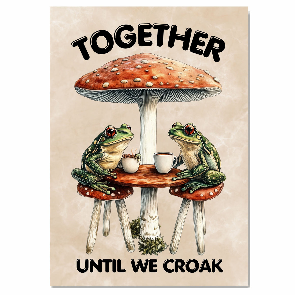 Until We Croak Couple Print, Custom Frog Illustration on 1.5" Thick Canvas Wrap, Floating Framed Canvas, Flat Rolled Canvas