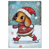 Whimsical Christmas Dachshund Ice Skating in Red Holiday Outfit Adorable Winter Art for Dog Lovers and Festive Home Décor on Ready to Hang 1.5" Thick Canvas Wrap, Floating Framed Canvas, Flat Rolled Canvas