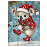Whimsical Christmas Koala Ice Skating with Red Scarf and Santa Hat – Playful Holiday Animal Artwork for Winter Decor, Nursery Walls, or Seasonal Gifting on Ready to Hang 1.5" Thick Canvas Wrap, Floating Framed Canvas, Flat Rolled Canvas