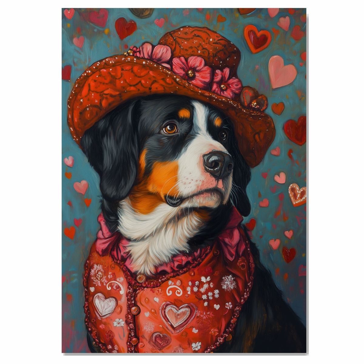 Victorian Charm: Whimsical Bernese Mountain Dog in an Elegant European Suit and Hat - Timeless Hearty Artwork on Ready to Hang 1.5" Thick Canvas Wrap, Floating Framed Canvas, Flat Rolled Canvas
