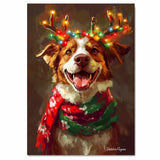 Christmas Glow - 'Rustic Wonder' - Australian Shepherd with Twinkling Antlers & Festive Scarf Rustic, Ready to Hang 1.5" Thick Canvas Wrap, Floating Framed Canvas, Flat Rolled Canvas