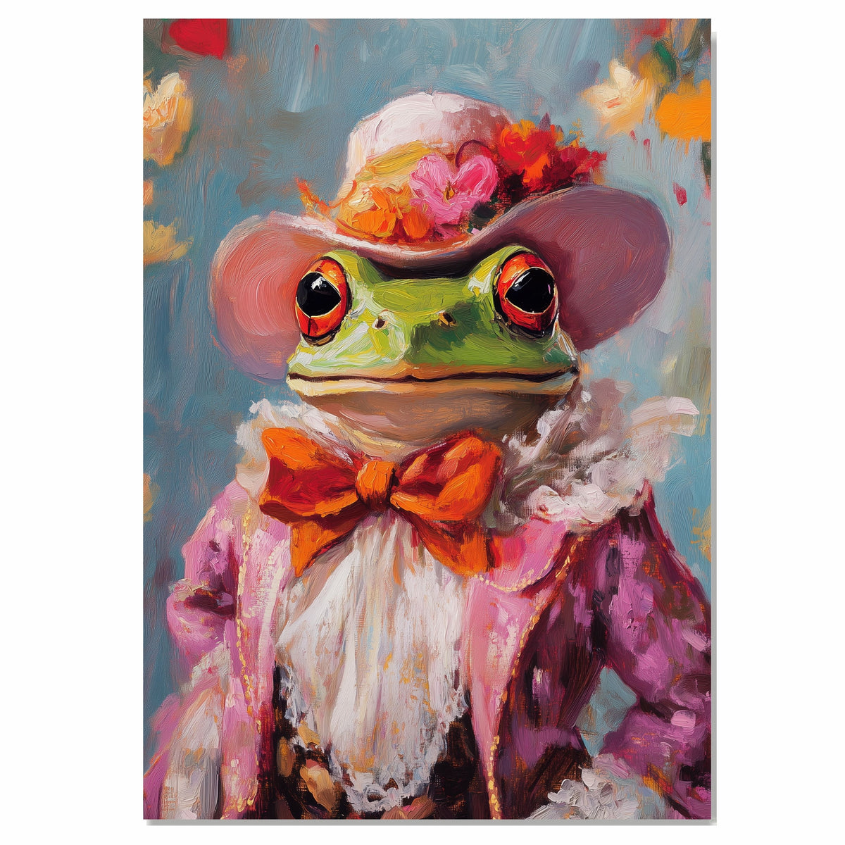 Romantic Elegance: Green Frog in a Victorian European Suit and Hat Playful Heartfelt Artwork on Ready to Hang 1.5" Thick Canvas Wrap, Floating Framed Canvas, Flat Rolled Canvas
