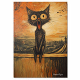 Expressive Black Cat Screaming on Canvas – Whimsical Sunset Painting with Bold Artistic Flair on Ready to Hang 1.5" Thick Canvas Wrap, Floating Framed Canvas, Flat Rolled Canvas