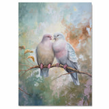 Romantic Pair of Lovebirds on a Branch with Soft Pastel Background Painting on Ready to Hang 1.5" Thick Canvas Wrap, Floating Framed Canvas, Flat Rolled Canvas