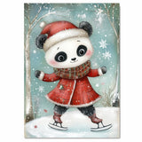 Whimsical Christmas Panda Bear Ice Skating in Red Coat and Plaid Scarf – Cozy Holiday Animal Art for Nursery Wall Decor, Seasonal Gifting, or Winter Displays on Ready to Hang 1.5" Thick Canvas Wrap, Floating Framed Canvas, Flat Rolled Canvas