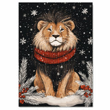 "Winter Majesty Lion" - Lion in Red Scarf Resting in Snowy Landscape on Ready to Hang 1.5" Thick Canvas Wrap, Floating Framed Canvas, Flat Rolled Canvas