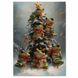 Christmas Frogs Canvas Wall Art featuring Cute Tree Frogs in a Snowy Tree with Star and Ornaments Cozy Holiday Animal Print for Winter Home Décor on Ready to Hang 1.5" Thick Canvas Wrap, Floating Framed Canvas, Flat Rolled Canvas