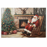 Santa Claus Sitting in Rocking Chair by Fireplace with Christmas Tree, Presents, Garland and Deer Mount in Rustic Cabin Style Holiday Living Room Scene on Ready to Hang 1.5" Thick Canvas Wrap, Floating Framed Canvas, Flat Rolled Canvas