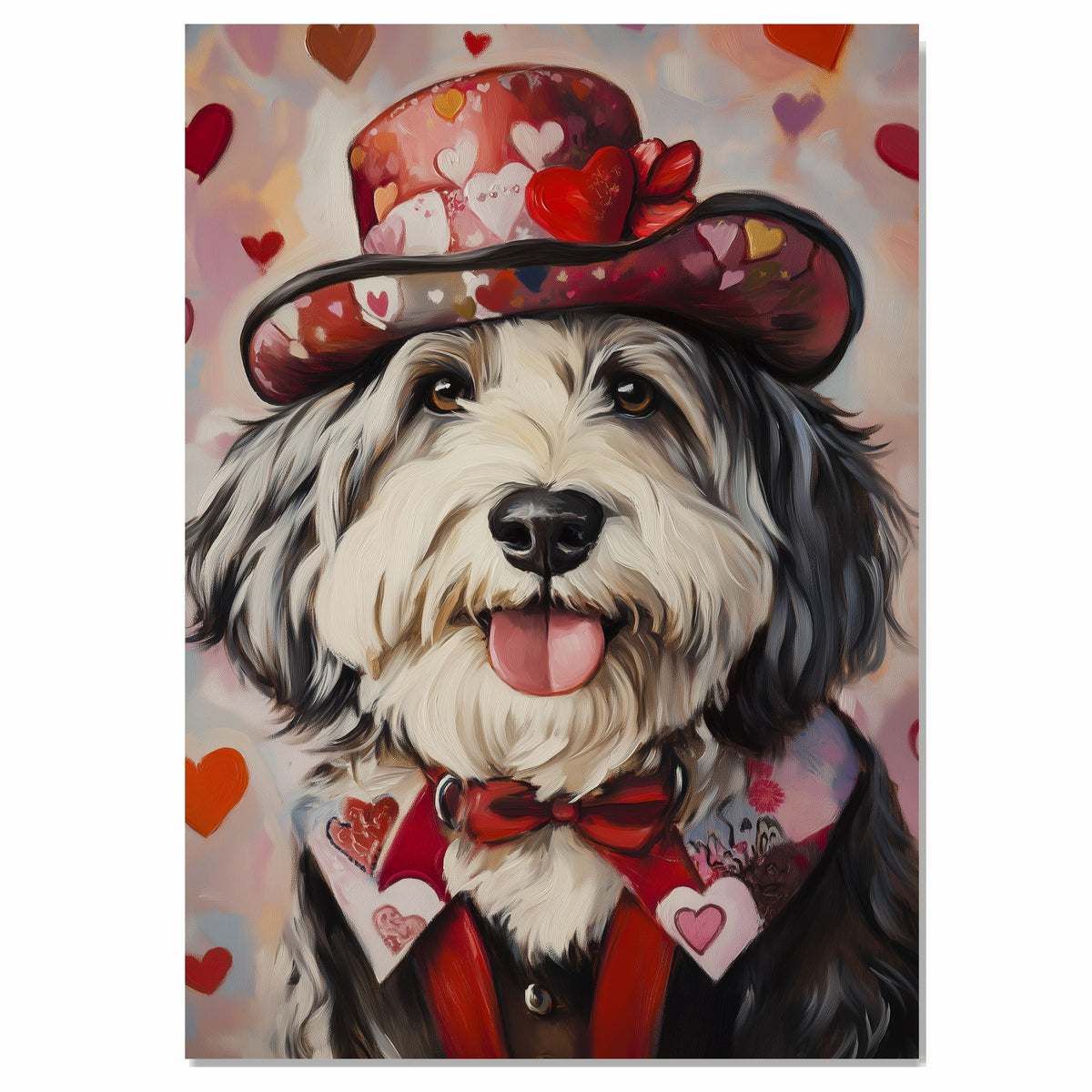 Hearty Gentleman: Old English Sheepdog in a Charming Suit and Hat on Ready to Hang 1.5" Thick Canvas Wrap, Floating Framed Canvas, Flat Rolled Canvas