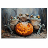 Halloween Wall Art Featuring Frogs with Glowing Jack-o’-Lantern Fun and Spooky Retro-Style Artwork Perfect for Frog Lovers and Unique Seasonal Home Décor on Ready to Hang 1.5" Thick Canvas Wrap, Floating Framed Canvas, Flat Rolled Canvas