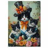 Springtime Surprise: Tuxedo Cat Mom Carrying Three Kittens with Easter Eggs on Ready to Hang 1.5" Thick Canvas Wrap, Floating Framed Canvas, Flat Rolled Canvas