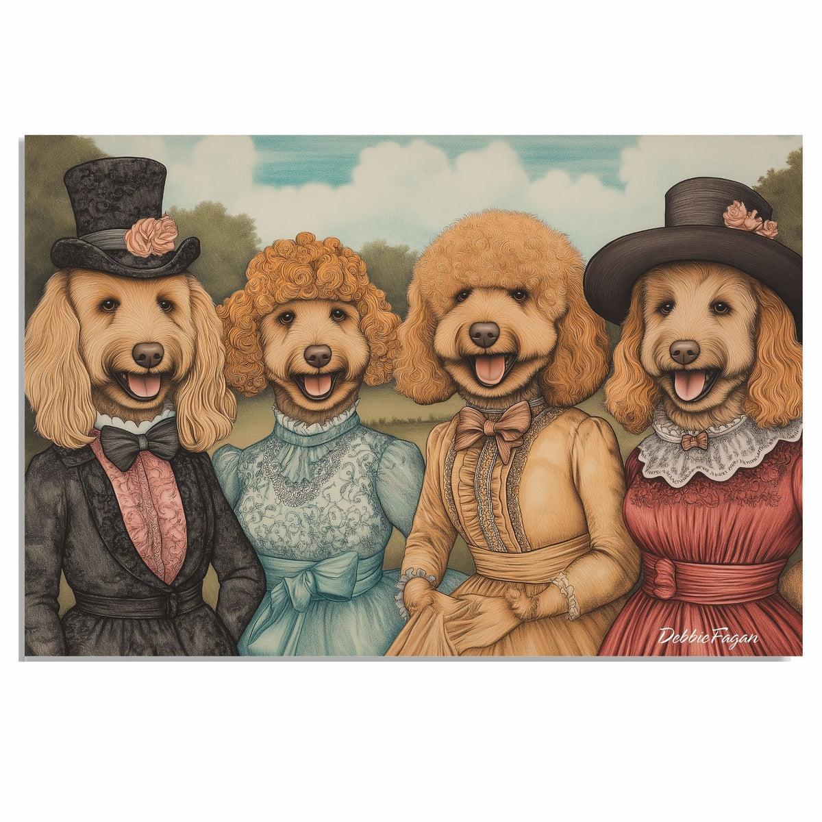 Poodle Christmas Canvas - "Vintage Canine Capers" - Playful Pup Portraits in Costumes on Ready to Hang 1.5" Thick Canvas Wrap, Floating Framed Canvas, Flat Rolled Canvas