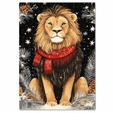 "Frosted Pride Lion" - Lion in Red Scarf Amidst Snowy Scenery on Ready to Hang 1.5" Thick Canvas Wrap, Floating Framed Canvas, Flat Rolled Canvas