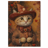 Timeless Romance: Cat in an Elegant European Red Dress and Hat with a Heartfelt Touch Classic Painting on Ready to Hang 1.5" Thick Canvas Wrap, Floating Framed Canvas, Flat Rolled Canvas