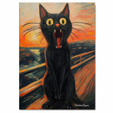 Dramatic Black Cat Screaming on Canvas – Bold Sunset Scene in Expressionist-Inspired Brushstrokes on Ready to Hang 1.5" Thick Canvas Wrap, Floating Framed Canvas, Flat Rolled Canvas