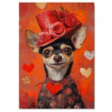Rose of Elegance: Chihuahua in a Glamorous Red Dress and Red Hat Adorned with a Rose Timeless Romantic Painting on Ready to Hang 1.5" Thick Canvas Wrap, Floating Framed Canvas, Flat Rolled Canvas