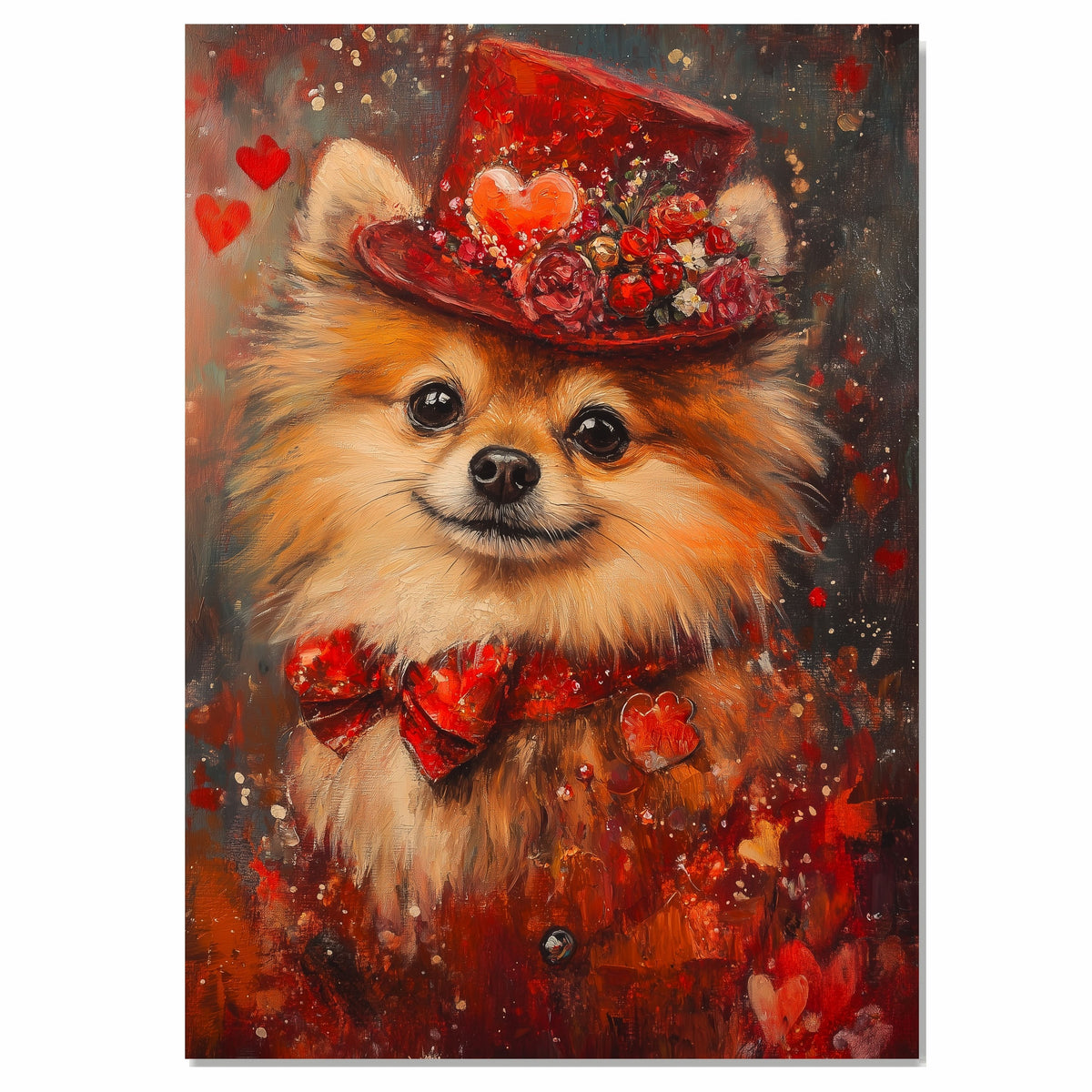 Charming Attire: Chihuahua in a Rich Red Outfit with Hat on Ready to Hang 1.5" Thick Canvas Wrap, Floating Framed Canvas, Flat Rolled Canvas