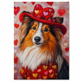 Dapper Presence: Shetland Sheepdog in a Distinguished Red Suit and Hat on Ready to Hang 1.5" Thick Canvas Wrap, Floating Framed Canvas, Flat Rolled Canvas