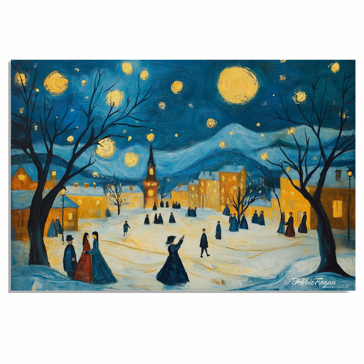 Christmas Village Stroll – Van Gogh-Inspired Folk Art with Glowing Lights, Snowy Streets, and Vintage Elegance on Ready to Hang 1.5" Thick Canvas Wrap, Floating Framed Canvas, Flat Rolled Canvas
