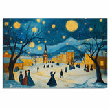 Christmas Village Stroll – Van Gogh-Inspired Folk Art with Glowing Lights, Snowy Streets, and Vintage Elegance on Ready to Hang 1.5" Thick Canvas Wrap, Floating Framed Canvas, Flat Rolled Canvas