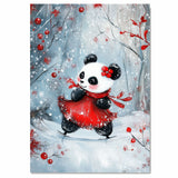 Whimsical Christmas Panda Bear Ice Skating in Red Dress and Scarf – Adorable Holiday Animal Art for Winter Nursery Decor, Seasonal Gifts, or Festive Displays on Ready to Hang 1.5" Thick Canvas Wrap, Floating Framed Canvas, Flat Rolled Canvas