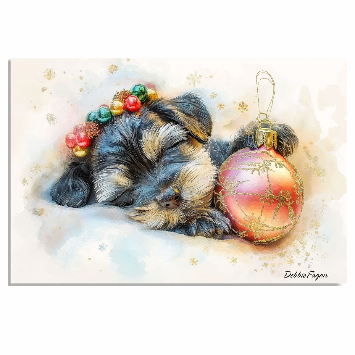 Schnauzer Christmas Canvas - "Paw-sitive Tidings" - Adorable Pup Snuggled Next to a Sparkling Ornament on Ready to Hang 1.5" Thick Canvas Wrap, Floating Framed Canvas, Flat Rolled Canvas