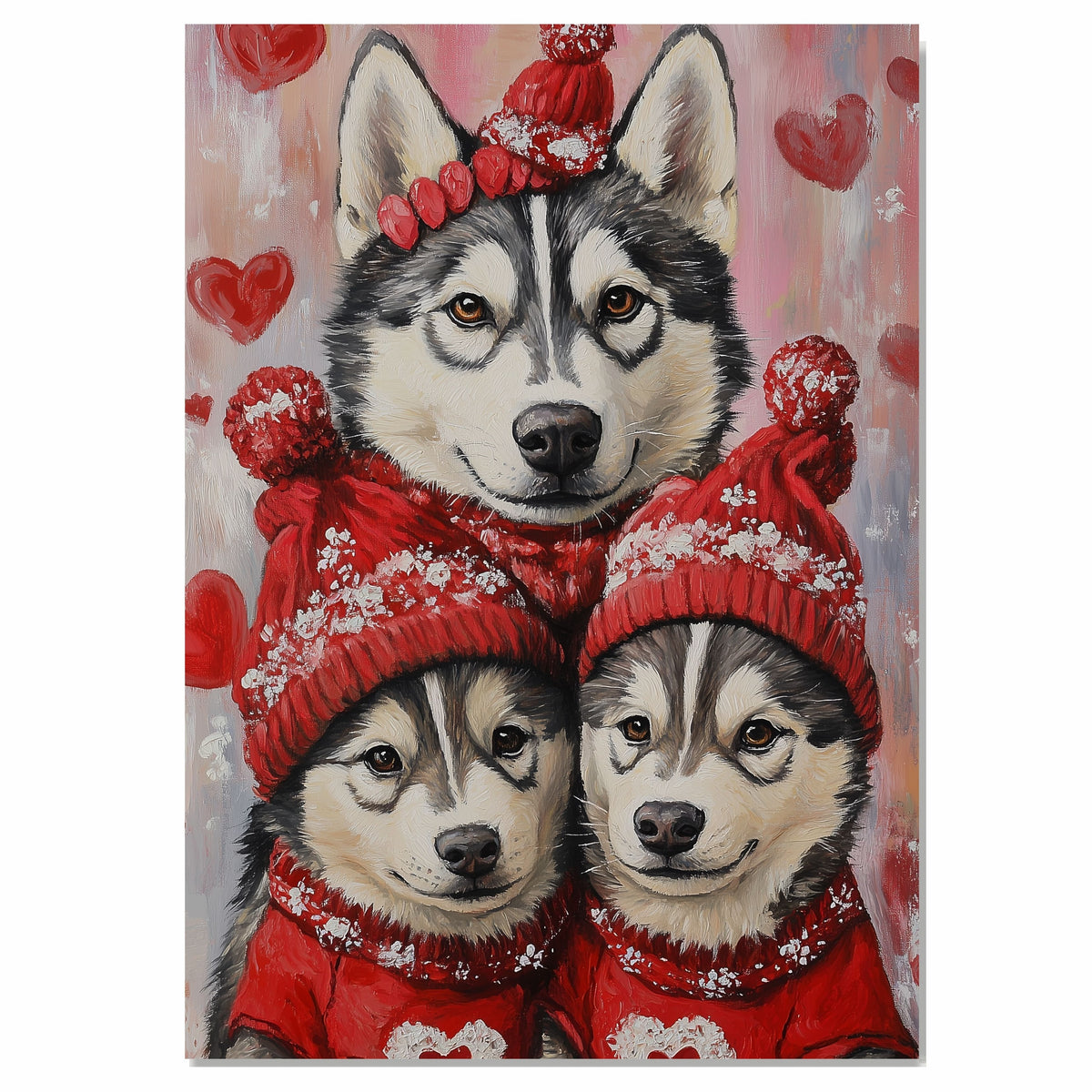 Love in the Snow: A Siberian Husky Mom and Her Adorable Puppies for Valentine's Day on Ready to Hang 1.5" Thick Canvas Wrap, Floating Framed Canvas, Flat Rolled Canvas