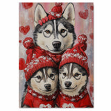 Love in the Snow: A Siberian Husky Mom and Her Adorable Puppies for Valentine's Day on Ready to Hang 1.5" Thick Canvas Wrap, Floating Framed Canvas, Flat Rolled Canvas