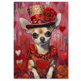 Royal Charm: Chihuahua in an Elegant European Red Dress and Hat with a Heartfelt Touch Sophisticated Painting on Ready to Hang 1.5" Thick Canvas Wrap, Floating Framed Canvas, Flat Rolled Canvas