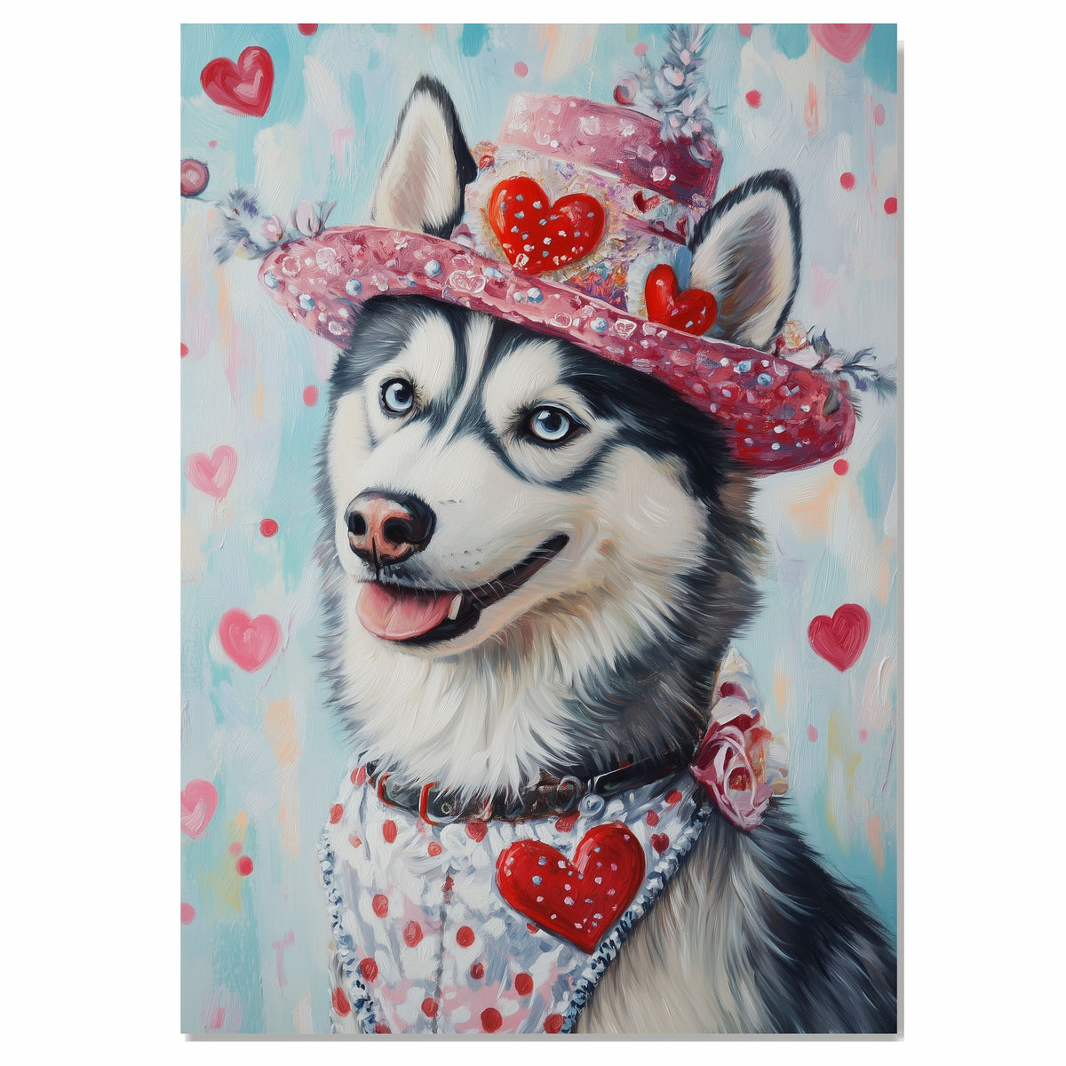 Lucky Pack: Siberian Husky with Puppies Dressed in St. Patrick's Day Outfits on Ready to Hang 1.5" Thick Canvas Wrap, Floating Framed Canvas, Flat Rolled Canvas