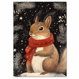 "Snowy Whimsy Squirrel" - Squirrel in Red Scarf Holding an Acorn in Winter Snow on Ready to Hang 1.5" Thick Canvas Wrap, Floating Framed Canvas, Flat Rolled Canvas