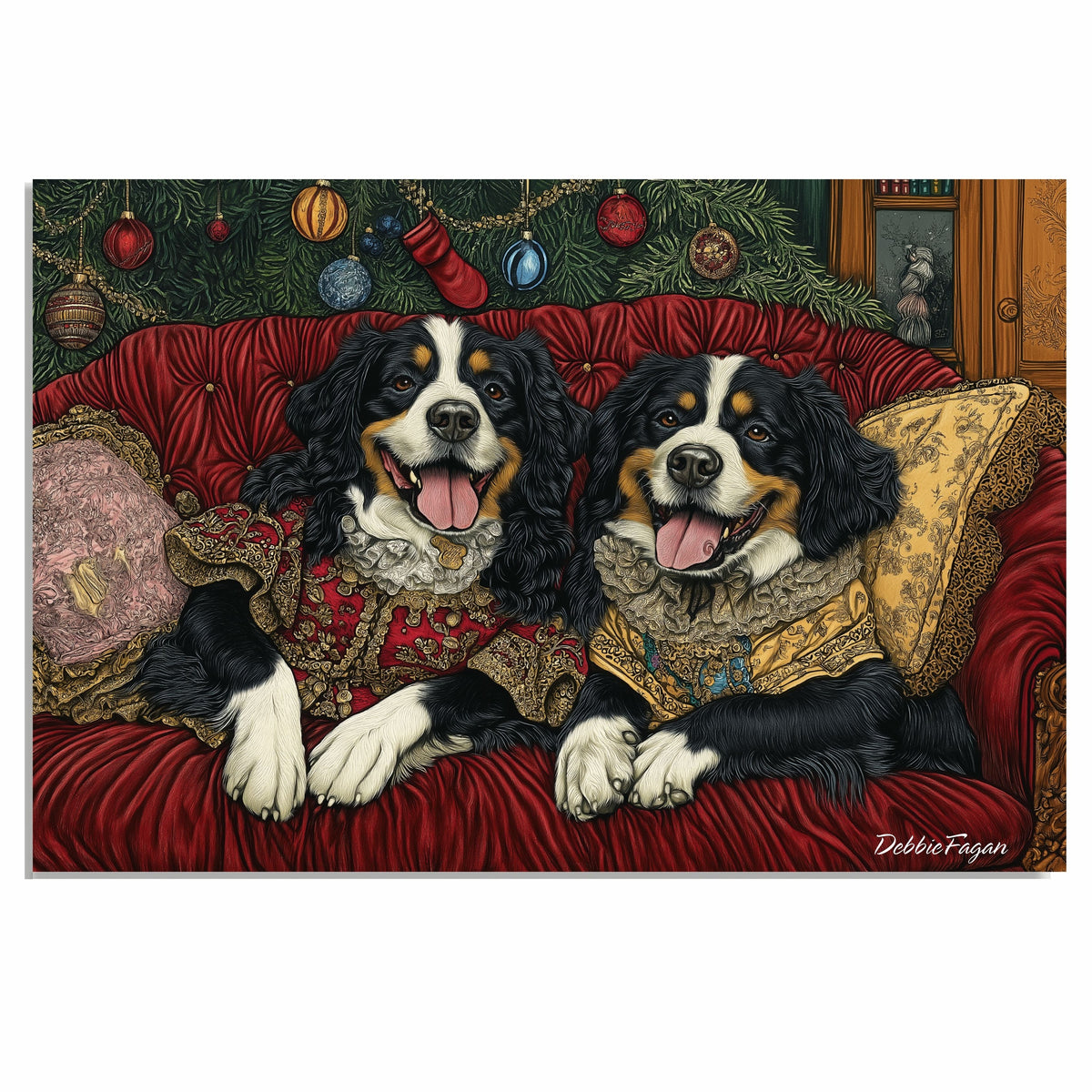 Christmas Canvas - "Victorian Appeal" - Bernese Mountain Dogs in Classic Attire on Ready to Hang 1.5" Thick Canvas Wrap, Floating Framed Canvas, Flat Rolled Canvas