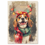 Beagle Winter Wonderland - 'Forest Festivities' - Beagle Dog with Christmas Lights & Scarf in Snowy Forest, Ready to Hang 1.5" Thick Canvas Wrap, Floating Framed Canvas, Flat Rolled Canvas