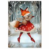 Whimsical Christmas Fox Ice Skating in Red Dress Holiday Wall Art Print Winter Animal Snow Scene Illustration for Kids Room Nursery or Seasonal Home Decor on Ready to Hang 1.5" Thick Canvas Wrap, Floating Framed Canvas, Flat Rolled Canvas
