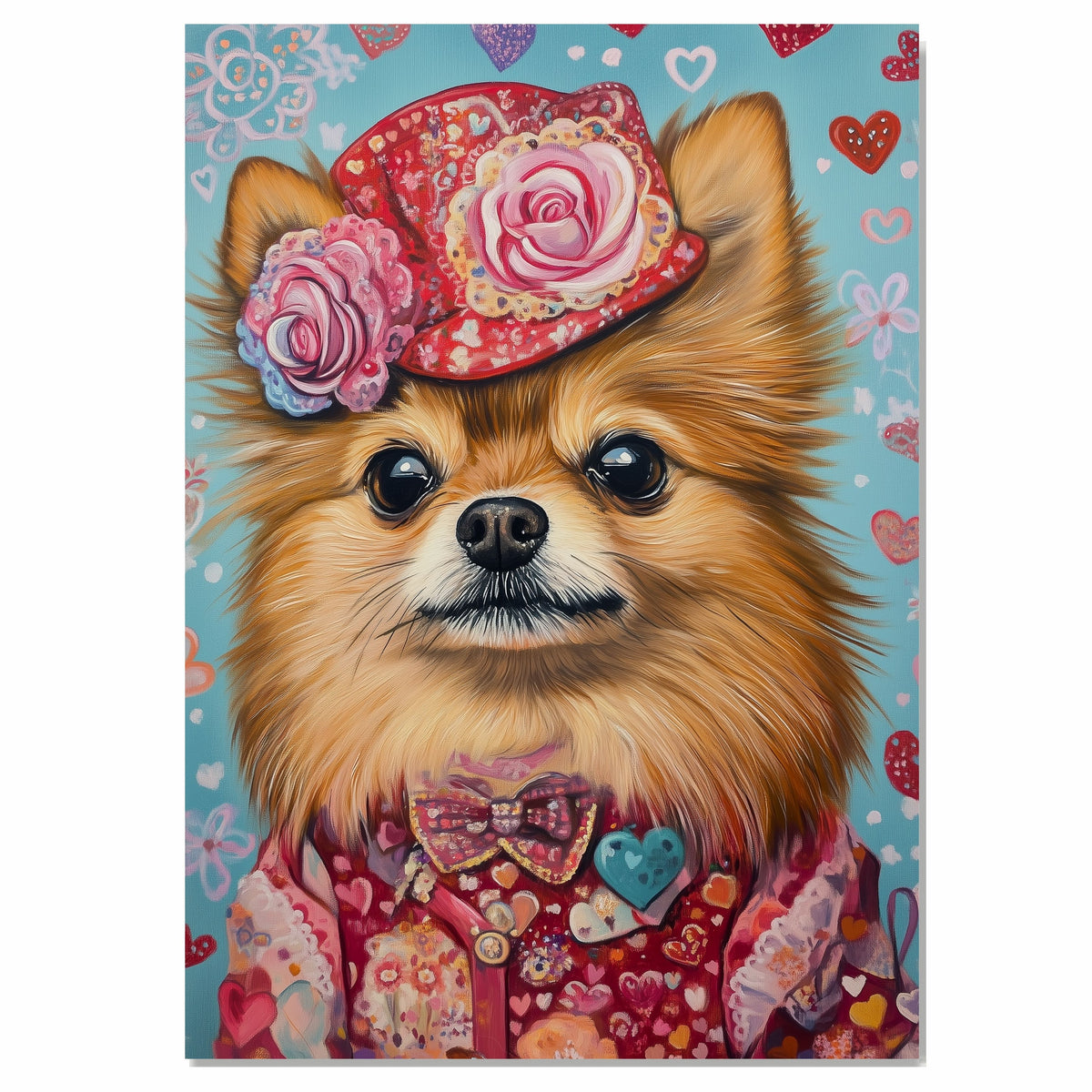 Dashing Look: Chihuahua in a Striking Red Suit and Hat on Ready to Hang 1.5" Thick Canvas Wrap, Floating Framed Canvas, Flat Rolled Canvas