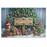 Dog Christmas Canvas - "Holiday Paws" - Adorable Puppies with Elf Hats and Presents Beneath the Christmas Tree on Ready to Hang 1.5" Thick Canvas Wrap, Floating Framed Canvas, Flat Rolled Canvas