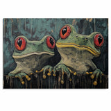 Bold Wall Art Featuring Two Frogs with Red Eyes on Grunge Background Unique Retro-Style Painting for Frog Lovers Halloween Fans and Statement Home Décor on Ready to Hang 1.5" Thick Canvas Wrap, Floating Framed Canvas, Flat Rolled Canvas