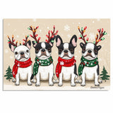 French Bulldogs Christmas Canvas - "Frenchie Frost" - with Festive Antlers in Winter Snow on Ready to Hang 1.5" Thick Canvas Wrap, Floating Framed Canvas, Flat Rolled Canvas