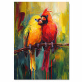 Colorful Birds on a Branch Painting – Vibrant Red and Yellow Cardinals in a Lush Nature-Inspired Abstract Artwork on Ready to Hang 1.5" Thick Canvas Wrap, Floating Framed Canvas, Flat Rolled Canvas