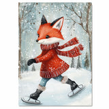 Whimsical Christmas Fox Ice Skating in Red Sweater and Scarf Canvas or Wall Art Print on Ready to Hang 1.5" Thick Canvas Wrap, Floating Framed Canvas, Flat Rolled Canvas