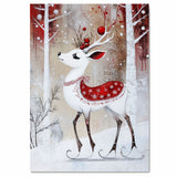 Whimsical Christmas Deer Ice Skating with Red Berries and Snowflake Blanket Woodland Winter Holiday Animal Illustration for Wall Art or Nursery Decor on Ready to Hang 1.5" Thick Canvas Wrap, Floating Framed Canvas, Flat Rolled Canvas