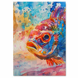 Vibrant Watercolor Fish Close-Up Art in Multicolor Splash Style for Ocean and Marine Life Lovers on Ready to Hang 1.5" Thick Canvas Wrap, Floating Framed Canvas, Flat Rolled Canvas