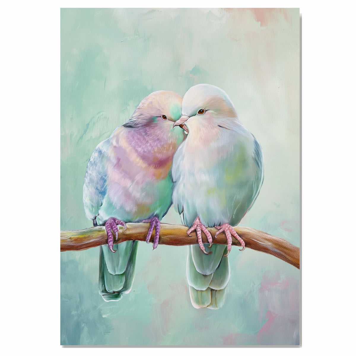 Soft Pastel Doves in Romantic Embrace Capturing Love and Harmony Ideal Gift Art for Couples Bedroom or Nursery Accents with Gentle and Peaceful Vibes on Ready to Hang 1.5" Thick Canvas Wrap, Floating Framed Canvas, Flat Rolled Canvas