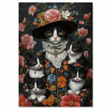 Victorian Elegance: Tuxedo Cat Mom and Kittens Surrounded by Spring Blooms on Ready to Hang 1.5" Thick Canvas Wrap, Floating Framed Canvas, Flat Rolled Canvas