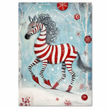 Peppermint Candy Cane Zebra Christmas Ice Skating Print – Whimsical Red & White Holiday Art, Fantasy Winter Animal Wall Decor, Zebra in Skates Illustration on Ready to Hang 1.5" Thick Canvas Wrap, Floating Framed Canvas, Flat Rolled Canvas
