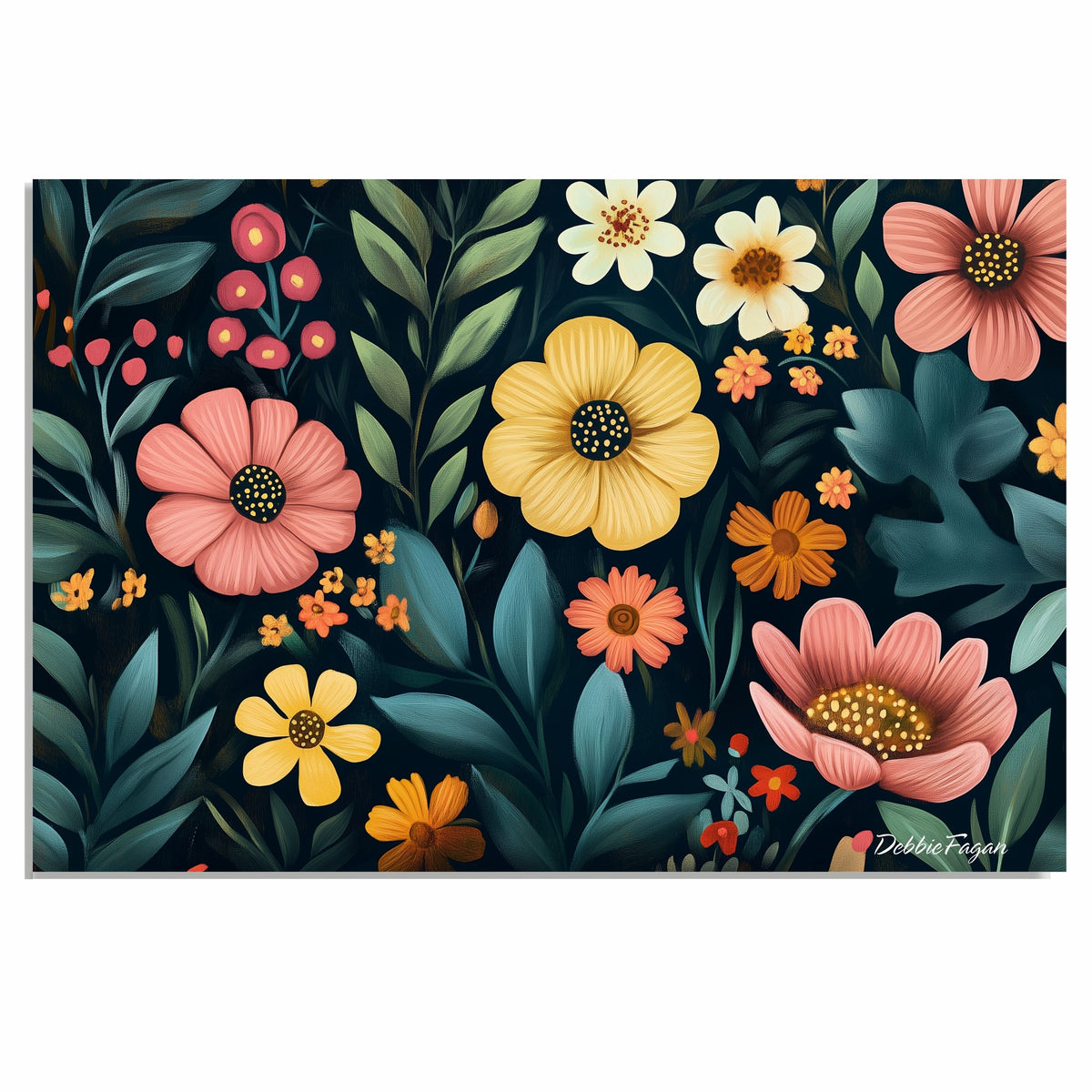 Vibrant Floral Canvas Print – Colorful Hand-Painted Folk Art Flowers with Lush Botanical Detail on Ready to Hang 1.5" Thick Canvas Wrap, Floating Framed Canvas, Flat Rolled Canvas