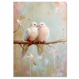 Romantic White Dove Pair on Blossoming Branch in Soft Pastel Hues Ideal for Couples Gifts and Tranquil Nature Inspired Artistic Spaces on Ready to Hang 1.5" Thick Canvas Wrap, Floating Framed Canvas, Flat Rolled Canvas