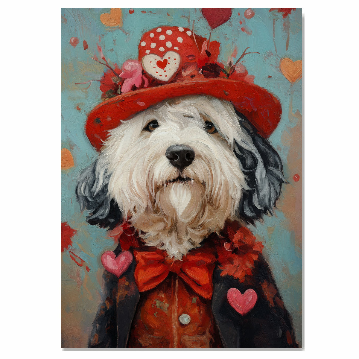 Regal Elegance: Old English Sheepdog in a Distinguished Outfit with Hat on Ready to Hang 1.5" Thick Canvas Wrap, Floating Framed Canvas, Flat Rolled Canvas