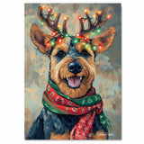 Airedale Joy - 'Antler Glow' - Airedale Terrier with Christmas Lights & Cozy Scarf on Rustic Background, Ready to Hang 1.5" Thick Canvas Wrap, Floating Framed Canvas, Flat Rolled Canvas